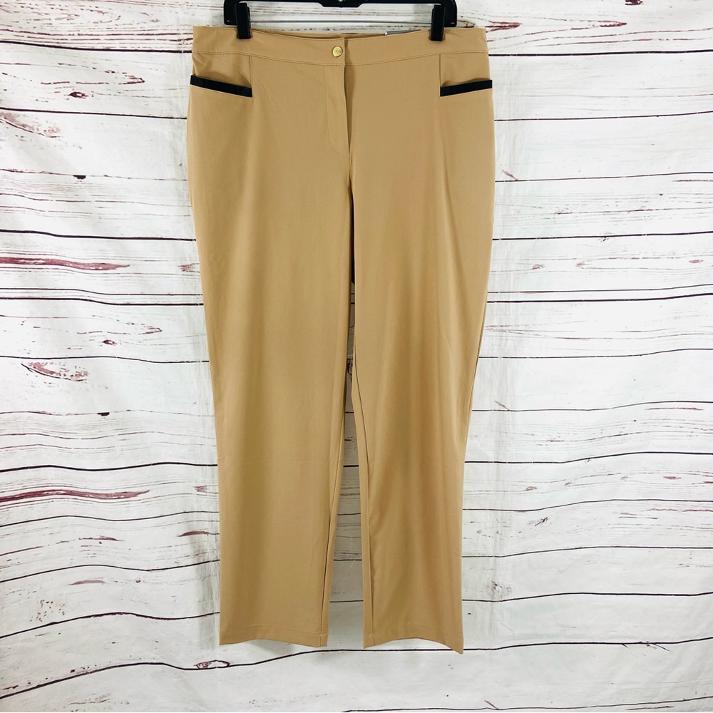 Chico’s Zenergy Pants Women’s 2 US 12 Tan Neema Straight‎ Leg Leather Details